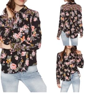 Free People Top, Sz S, Floral Black